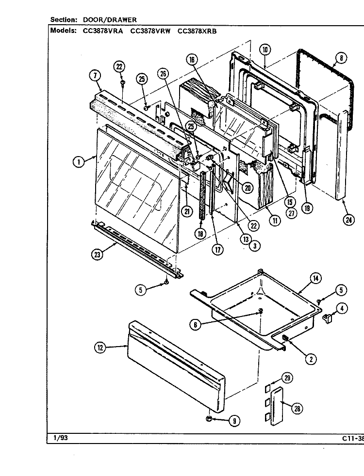 DOOR / DRAWER Diagram and Parts List for CC3878VRA  Crosley Range