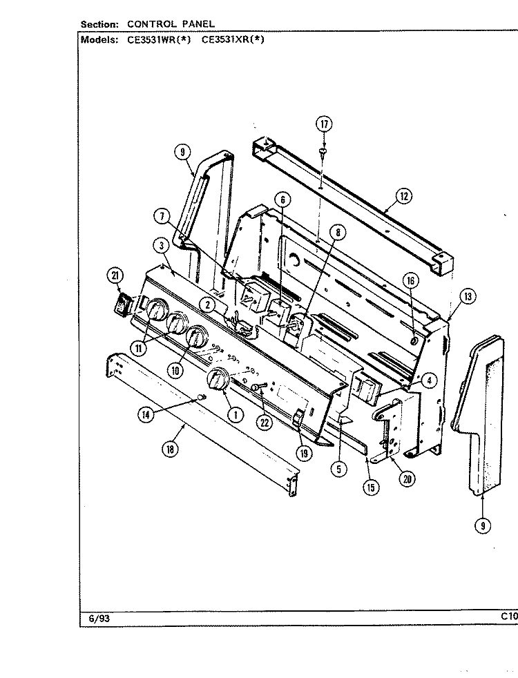 CONTROL PANEL (CE3531WRx, CE3531XRx) Diagram and Parts List for CE3531XRA  Crosley Range