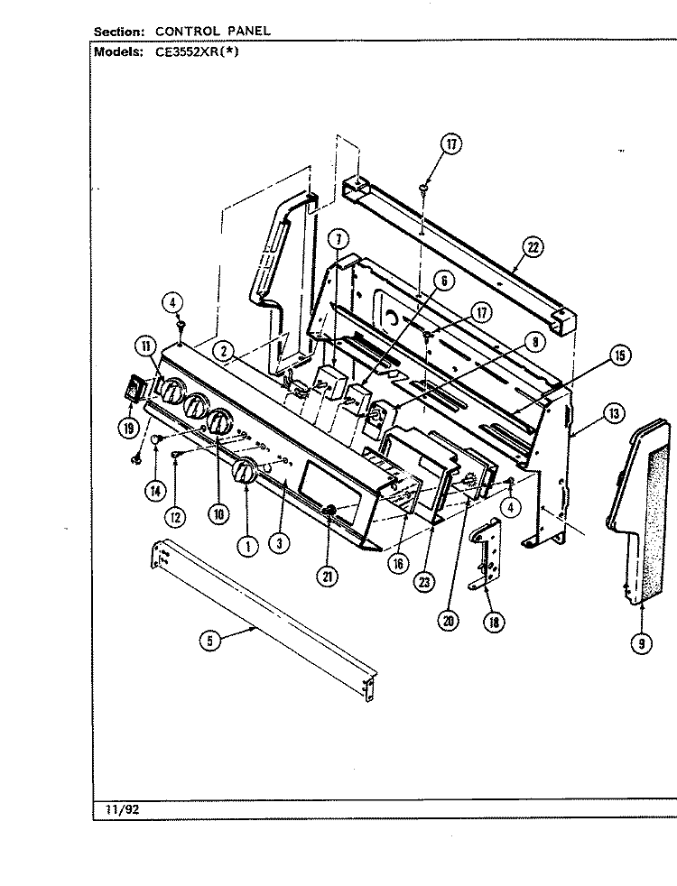 CONTROL PANEL (CE3552XRx) Diagram and Parts List for CE3552XRA  Crosley Range