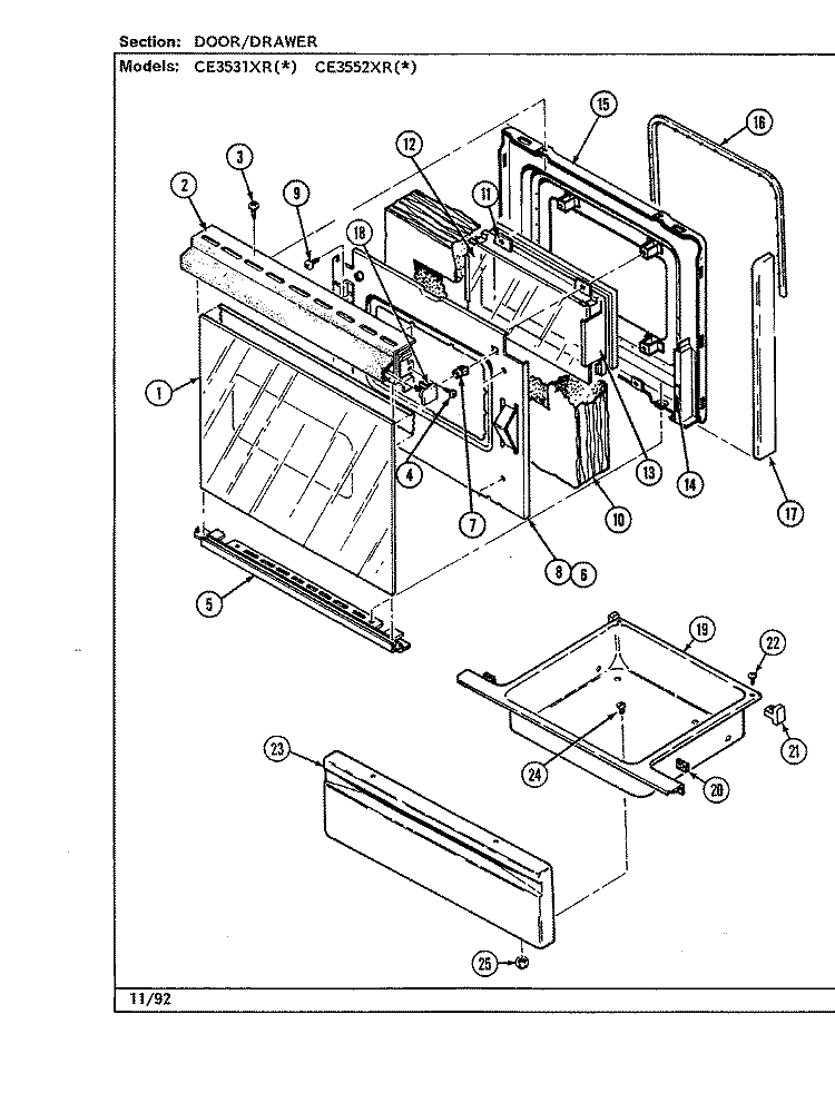 DOOR / DRAWER (CE3531XRx, CE3552XRx) Diagram and Parts List for CE3531XRA  Crosley Range