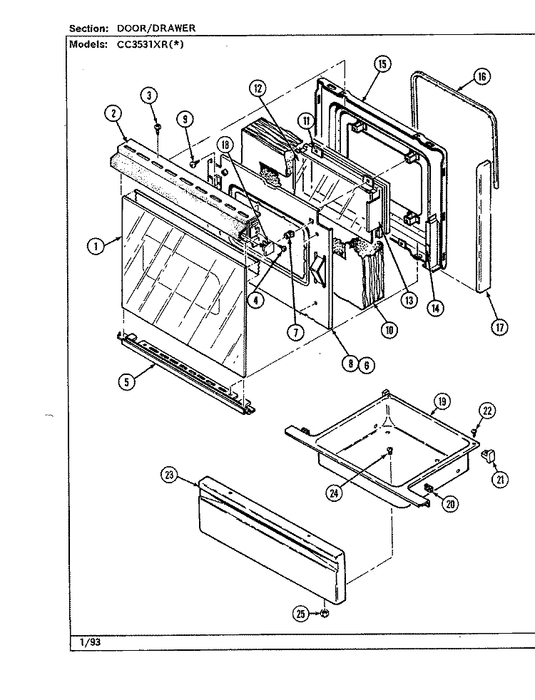 DOOR / DRAWER (CC3531XRx) Diagram and Parts List for CC3531XRW  Crosley Range