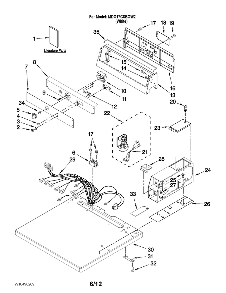 Top And Console Parts Diagram and Parts List for MDG17CSBGW2  Maytag Dryer