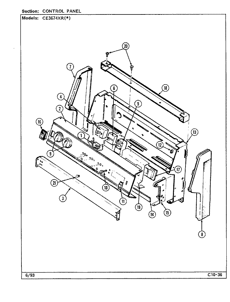 CONTROL PANEL Diagram and Parts List for CE3674XRA  Crosley Range