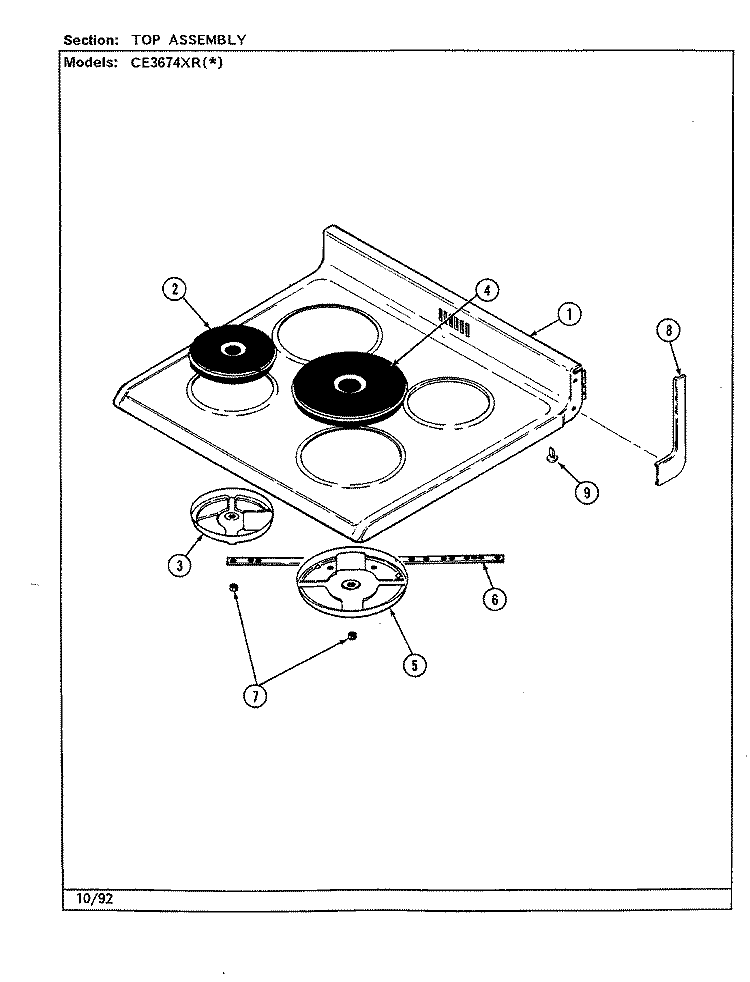 TOP ASSEMBLY Diagram and Parts List for CE3674XRW  Crosley Range