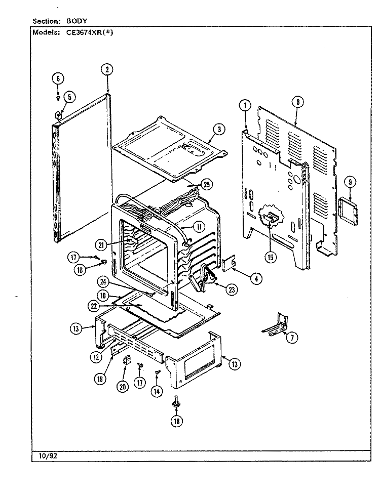 BODY Diagram and Parts List for CE3674XRA  Crosley Range