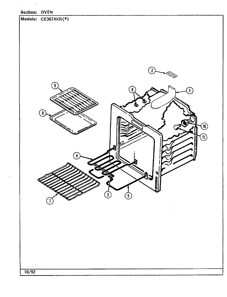 OVEN Diagram and Parts List for CE3674XRA  Crosley Range