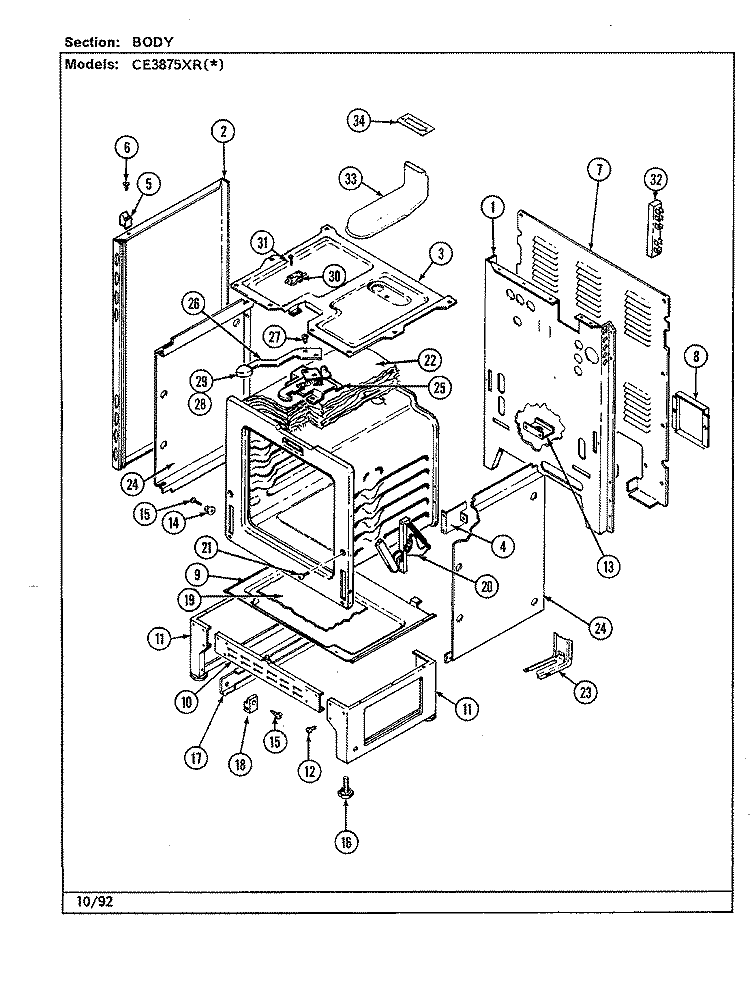 BODY Diagram and Parts List for CE3875XRW  Crosley Range