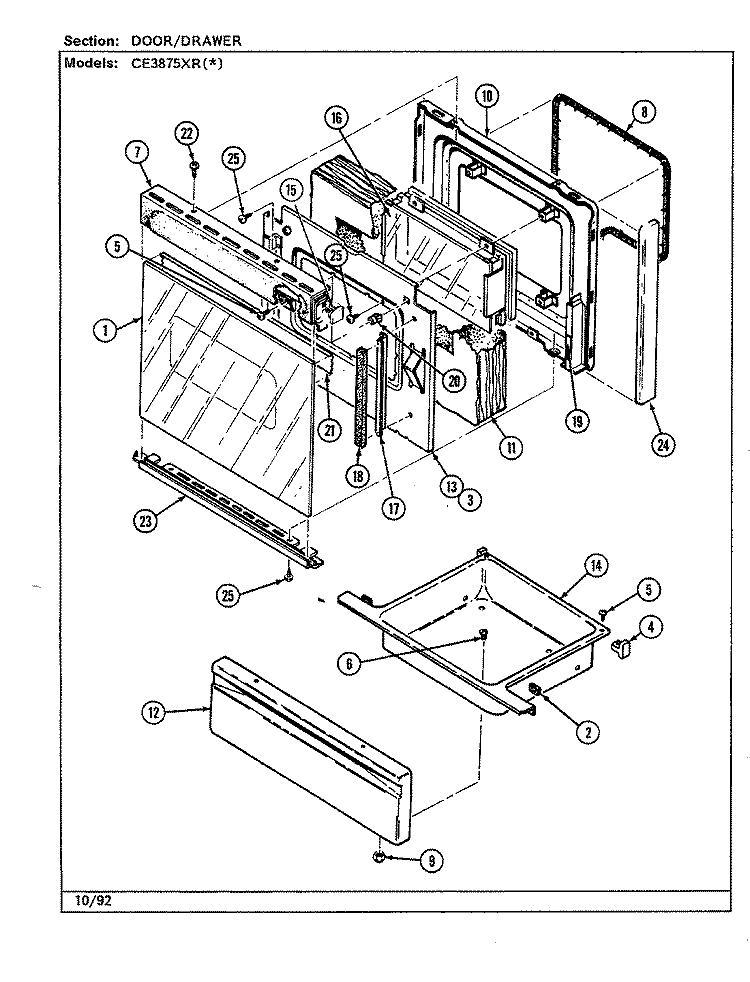 DOOR / DRAWER Diagram and Parts List for CE3875XRW  Crosley Range