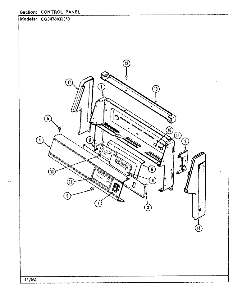 CONTROL PANEL Diagram and Parts List for CG3478XRW  Crosley Range
