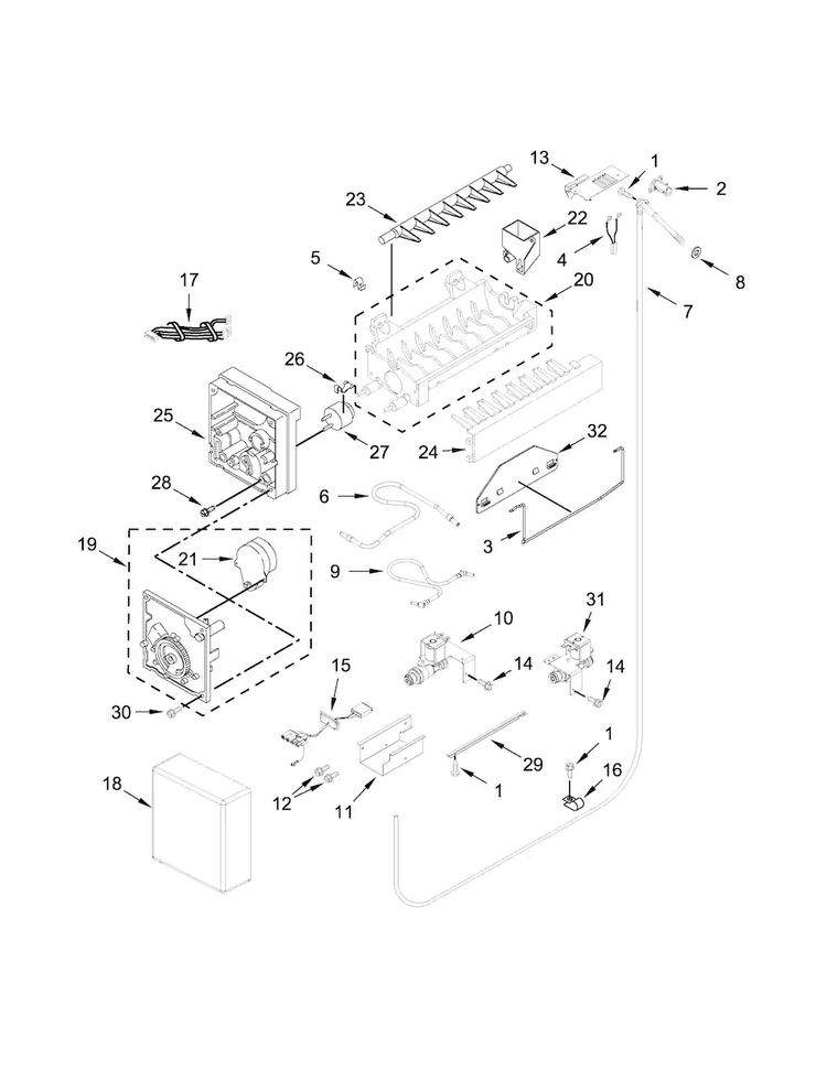 Ice Maker Parts Diagram and Parts List for JB36NXFXLE00  Jenn-Air Refrigerator