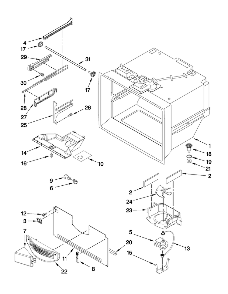 Freezer Liner Parts Diagram and Parts List for JFC2089WEP7  Jenn-Air Refrigerator