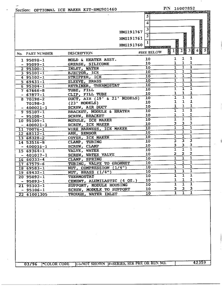 Optional Icemaker Kit Page 2 Diagram and Parts List for HMG191760  Admiral Refrigerator
