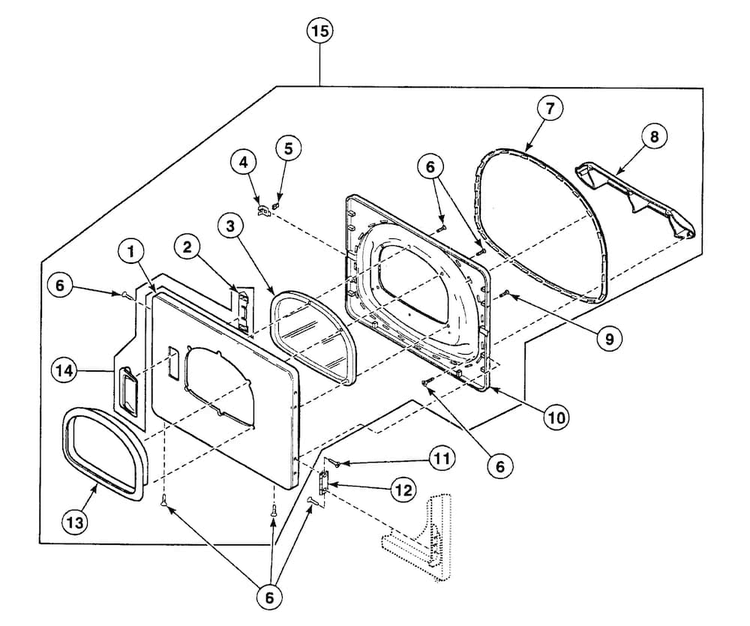 Door Assy Diagram and Parts List for SSGZ19QF  Speed Queen Dryer