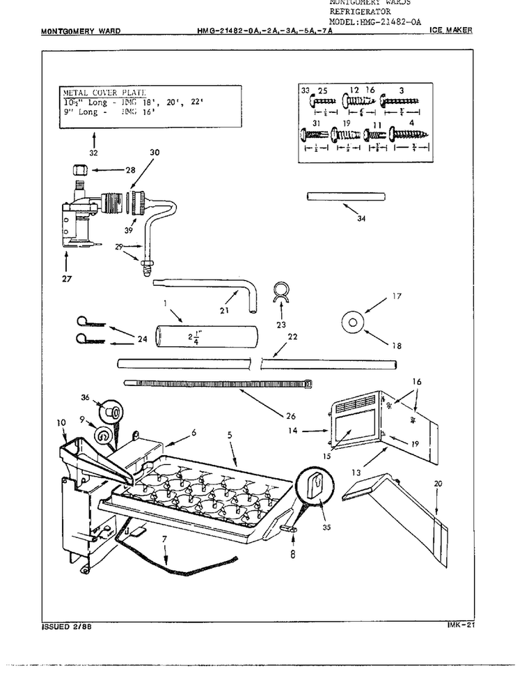 Ice Maker Assembly Diagram and Parts List for 21482-OA  Admiral Refrigerator