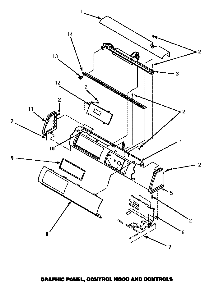 Graphic Panel, Control Hood & Controls Diagram and Parts List for CE9107W P1163709WW Amana Dryer