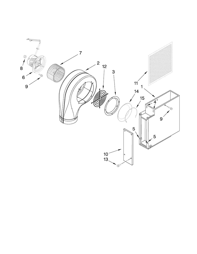 Blower Unit Parts Diagram and Parts List for JED8130ADB16  Jenn-Air Cooktop