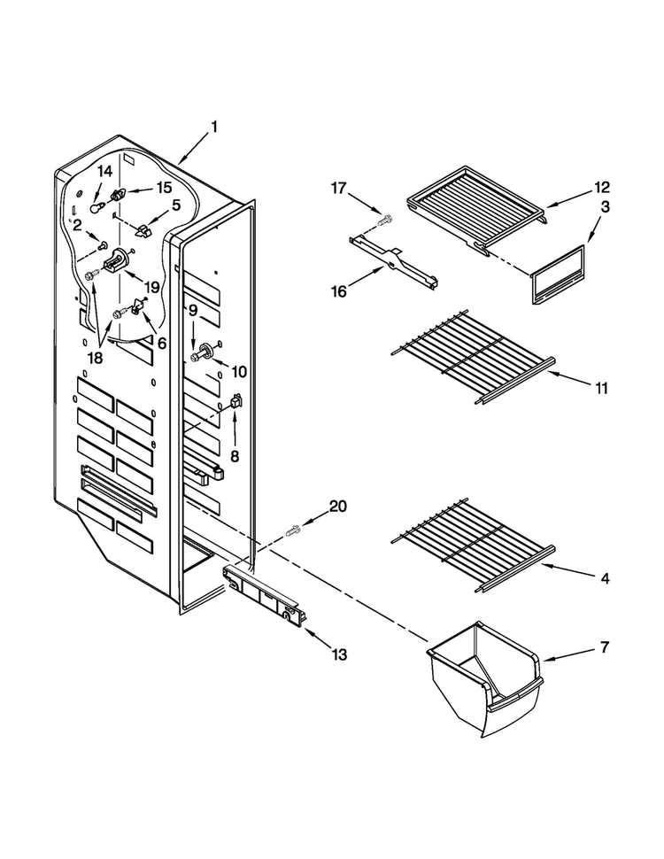 Freezer Liner Parts Diagram and Parts List for ASD2522WRD04  Amana Refrigerator