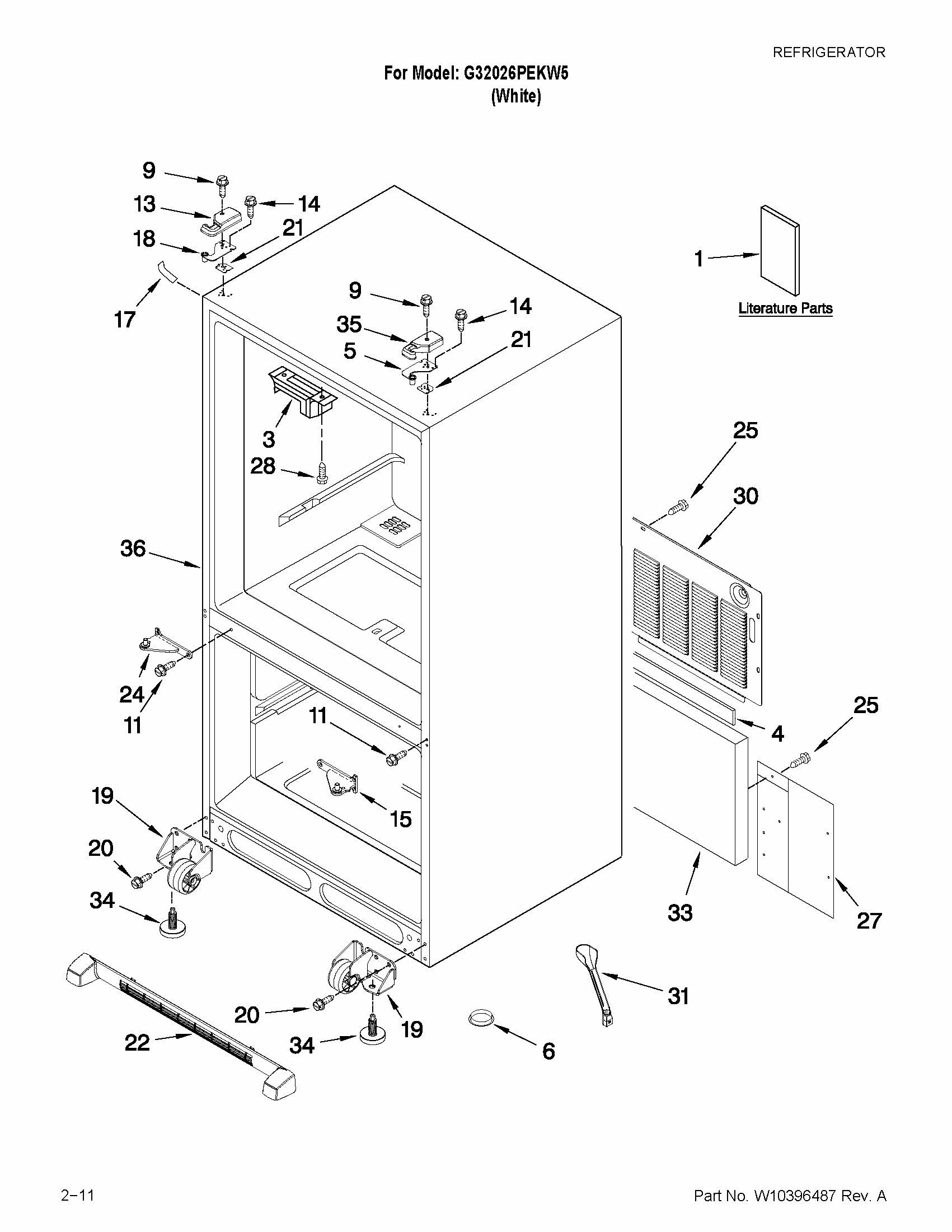 Cabinet Parts Diagram and Parts List for G32026PEKW5  Maytag Refrigerator