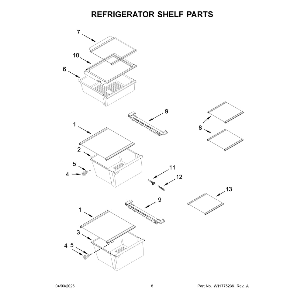 Refrigerator Shelf Parts Diagram and Parts List for MRSF4036PB02  Maytag Refrigerator