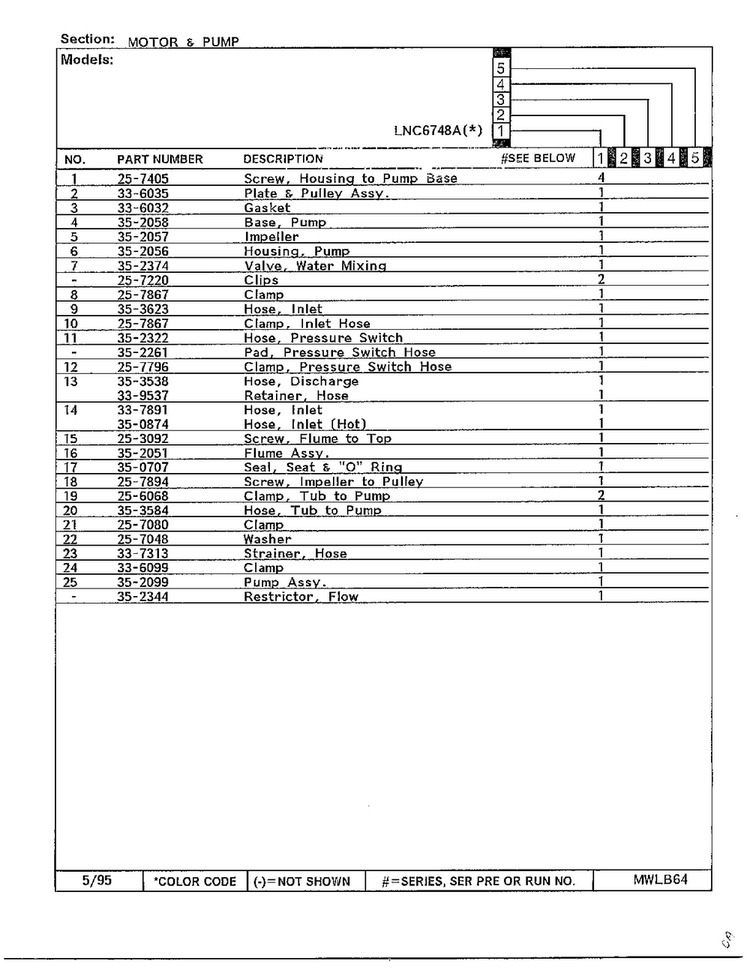 Motor And Pump Page 2 Diagram and Parts List for 6748A  Norge Washer