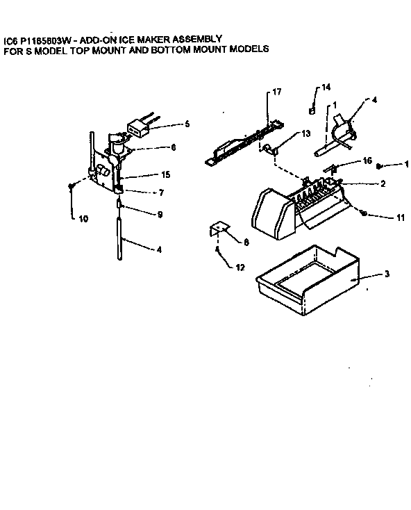 Icemaker Diagram and Parts List for TR21S4E-P1196103WE  Amana Refrigerator