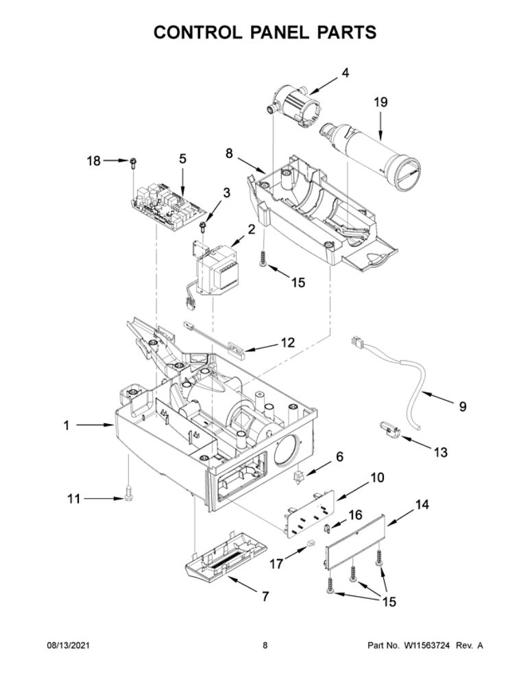 Control Panel Parts Diagram and Parts List for JUIFX15HX01  Maytag Ice Maker