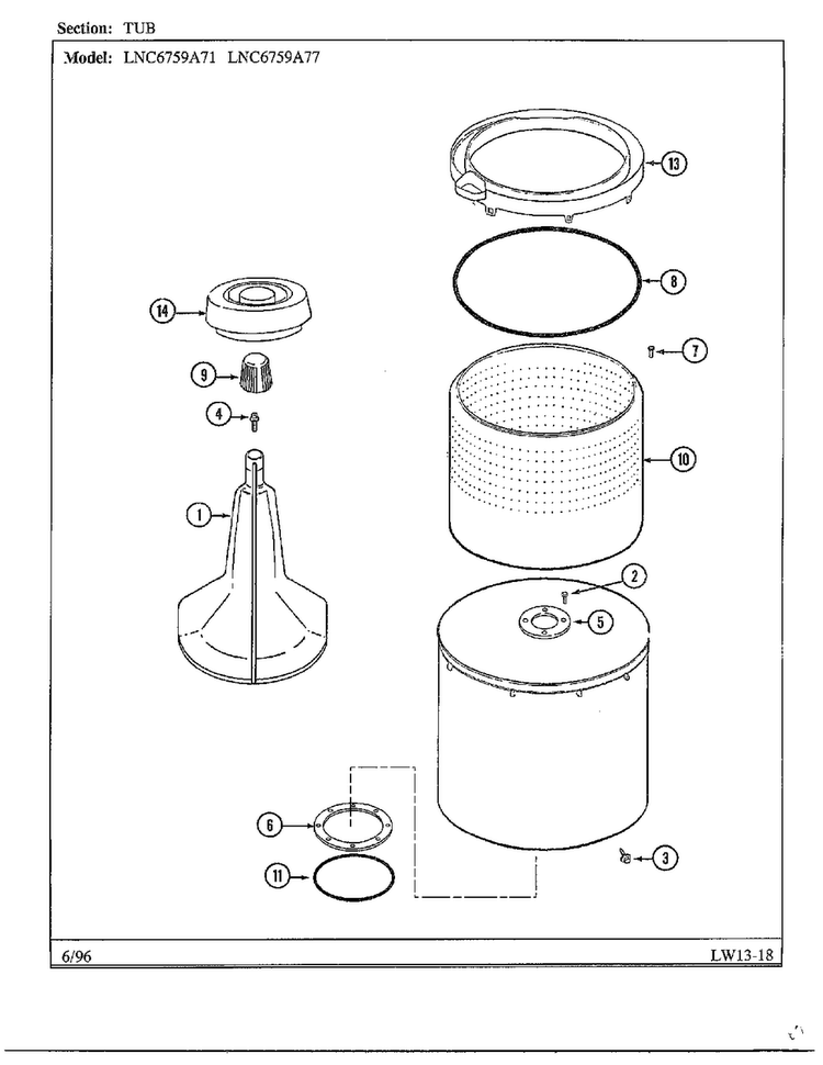 Tub Diagram and Parts List for LNC6759A71  Admiral Washer