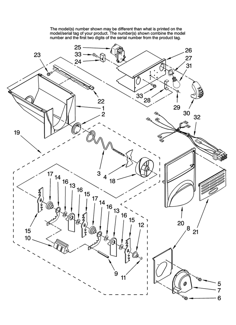 Motor And Ice Container Parts Diagram and Parts List for RS495111  Maytag Refrigerator