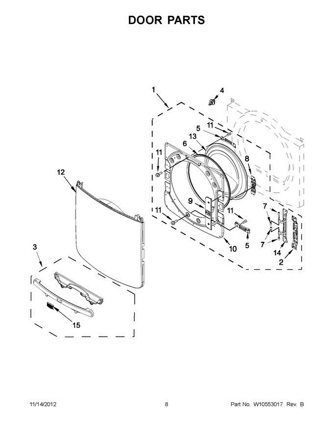 04 - Door Parts Diagram and Parts List for YMED8000AG0  Maytag Dryer