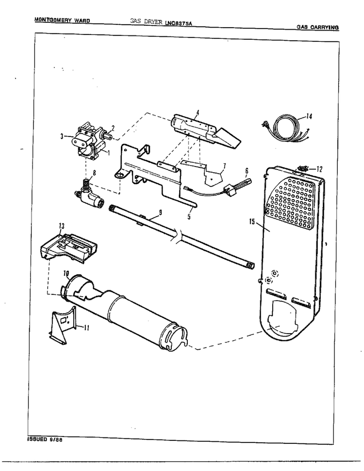 Gas Carrying Diagram and Parts List for 8375A REV E Norge Dryer
