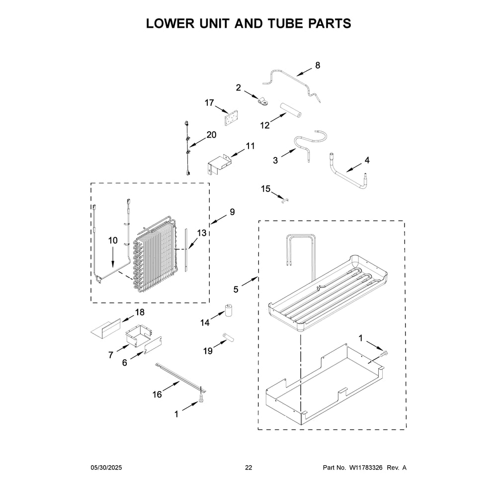 Lower Unit And Tube Parts Diagram and Parts List for JBSFS42NMX25  Jenn-Air Refrigerator
