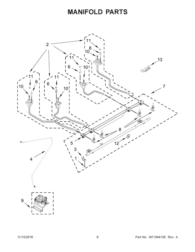 Manifold Parts Diagram and Parts List for JDS1750EP1  Jenn-Air Range