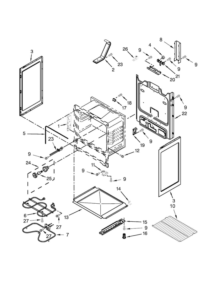 Chassis Parts Diagram and Parts List for AER5330BAB0  Amana Range