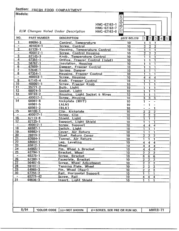 Fresh Food Compartment Page 2 Diagram and Parts List for 62163-0A  Admiral Refrigerator