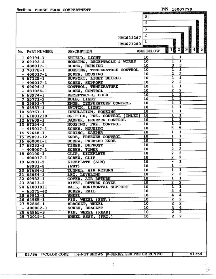 Fresh Food Compartment Page 2 Diagram and Parts List for 621260  Admiral Refrigerator