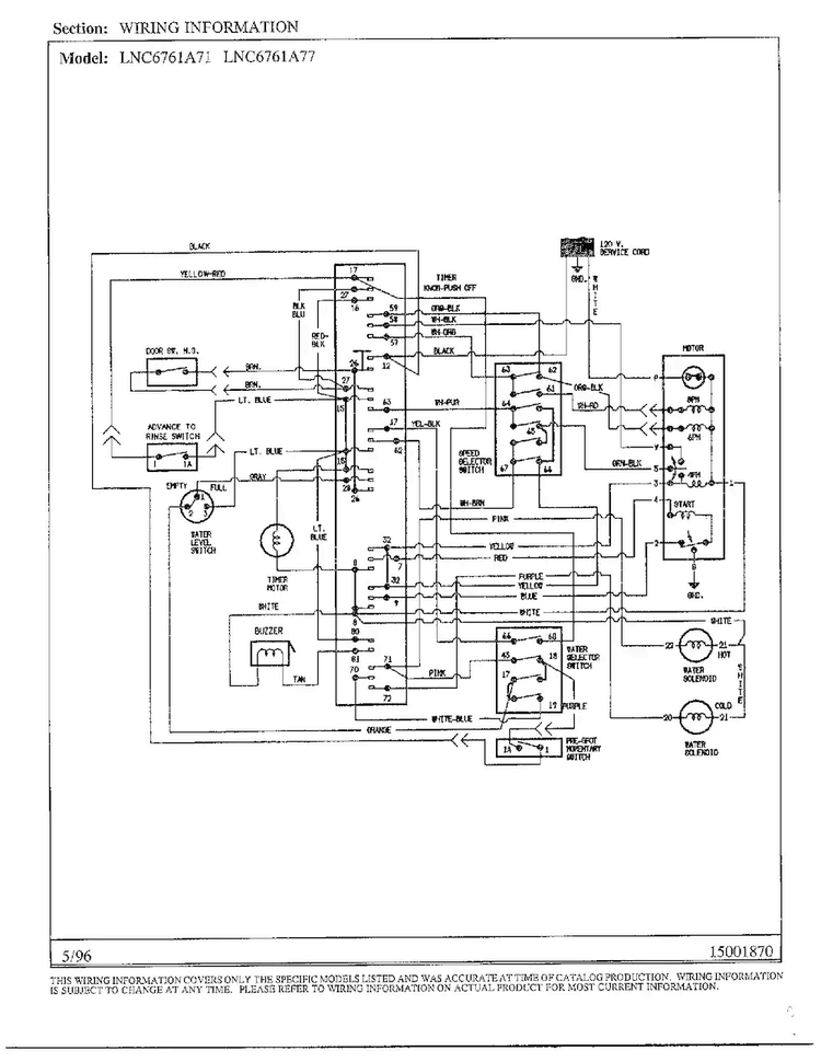 Wiring Information Diagram and Parts List for LNC6761A71  Admiral Washer