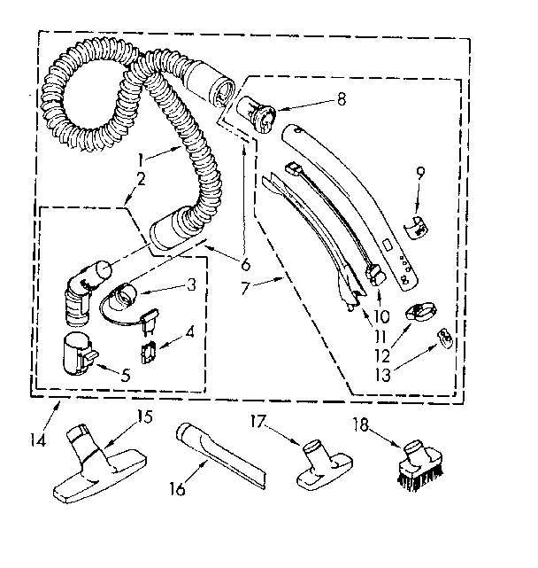 Hose And Attachment Parts Diagram and Parts List for 1162435085  Kenmore Filters & Accessories