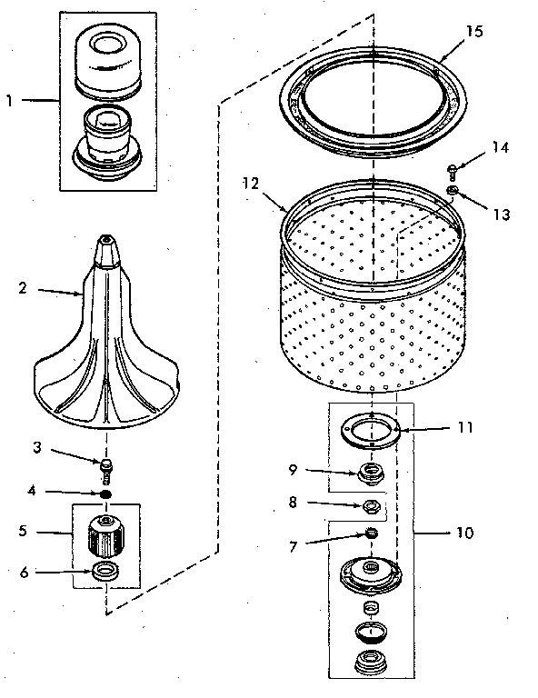 Agitator, Drive Bell, Seal Seat, Lint Filter, Washtub & Hub Diagram and Parts List for NA6621W33821  Speed Queen Washer