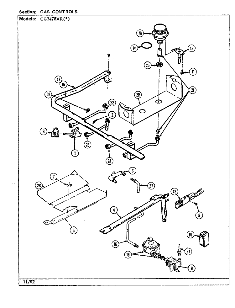 GAS CONTROLS Diagram and Parts List for CG3478XRW  Crosley Range