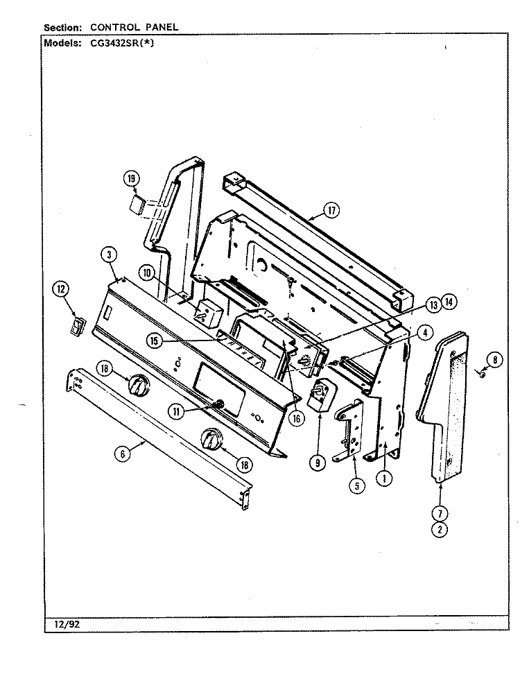 CONTROL PANEL Diagram and Parts List for CG3432SRW  Crosley Range