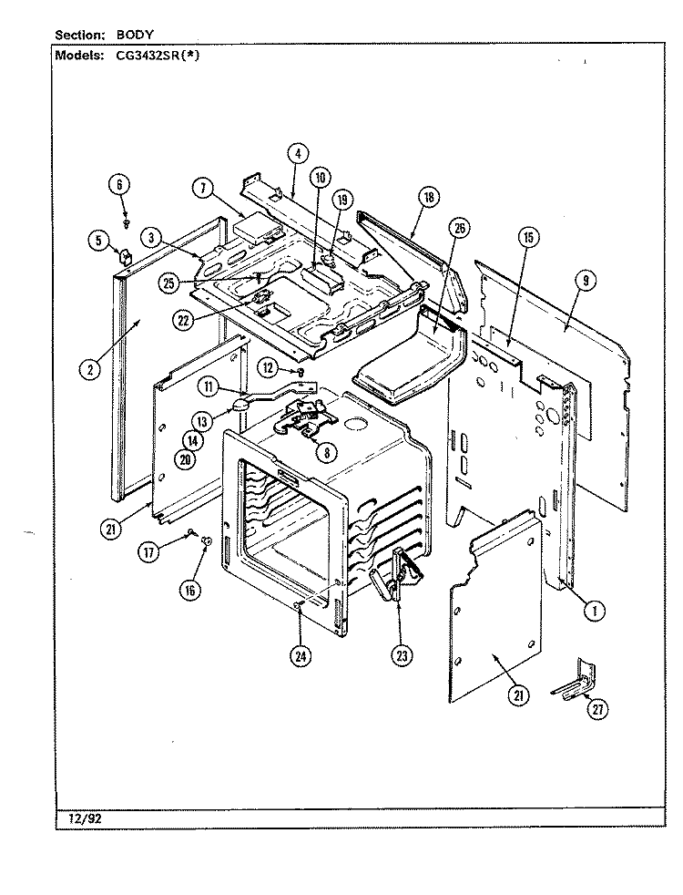 BODY Diagram and Parts List for CG3432SRW  Crosley Range