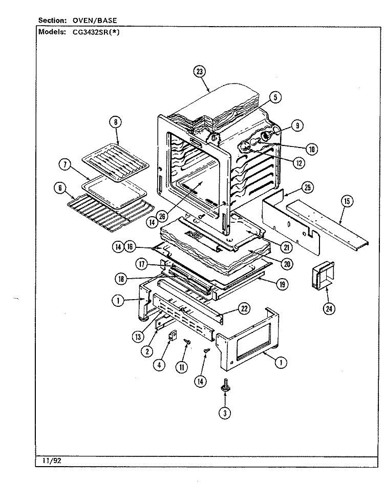 OVEN Diagram and Parts List for CG3432SRW  Crosley Range
