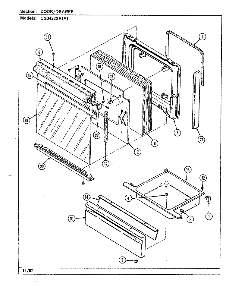 DOOR / DRAWER (CG3432SRx) Diagram and Parts List for CG3432SRW  Crosley Range
