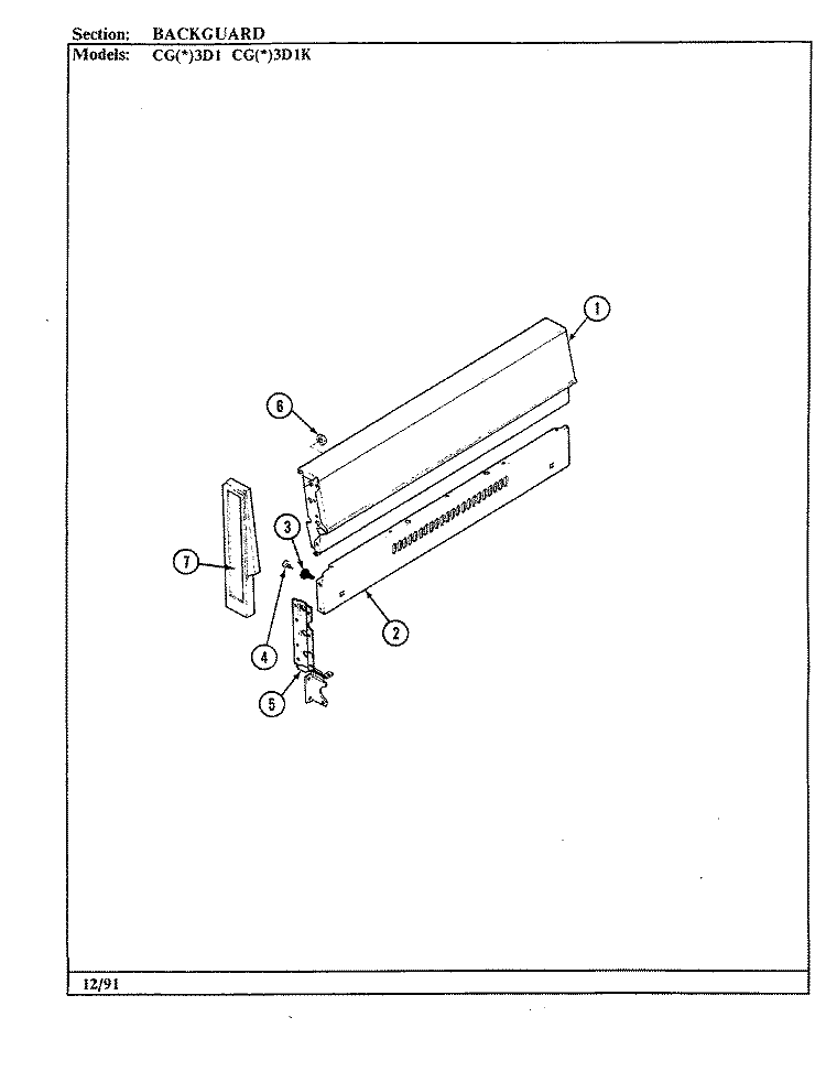 CONTROL PANEL Diagram and Parts List for CGW3D1K  Crosley Range