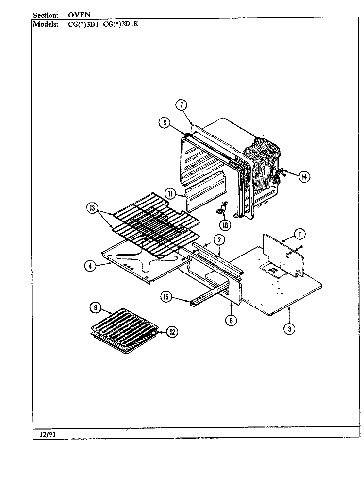 OVEN Diagram and Parts List for CGA3D1  Crosley Range