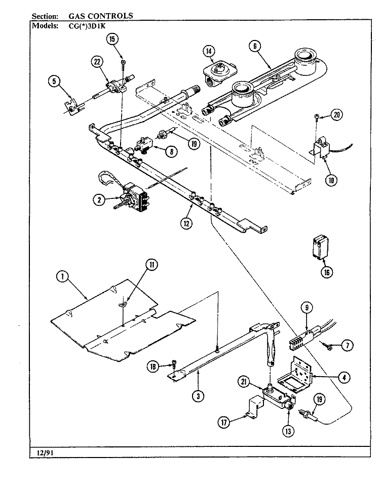 GAS CONTROLS (CGx3D1K) Diagram and Parts List for CGA3D1K  Crosley Range