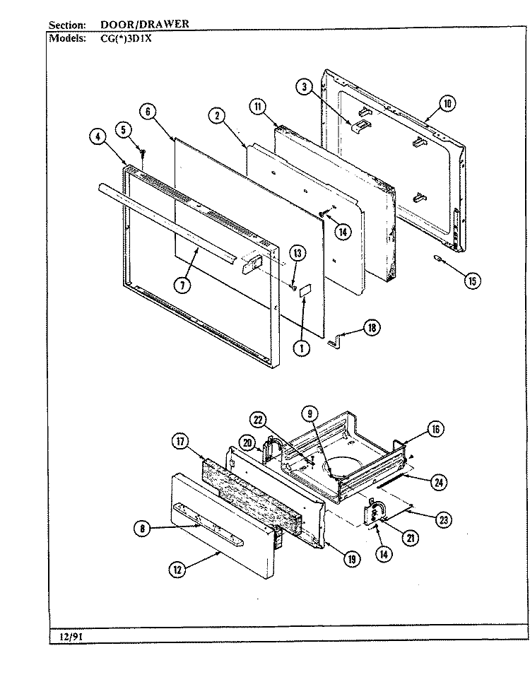 DOOR / DRAWER (CGx3D1X) Diagram and Parts List for CGW3D1X  Crosley Range