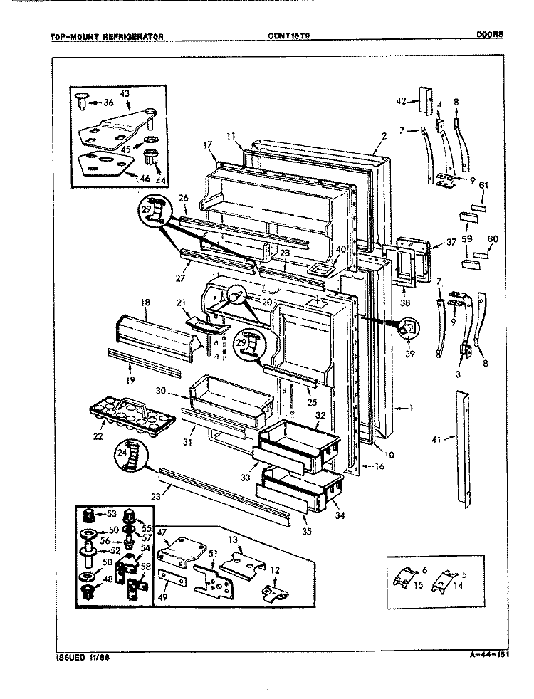 DOOR / DRAWER Diagram and Parts List for CGA3D6CSVK-1  Crosley Range