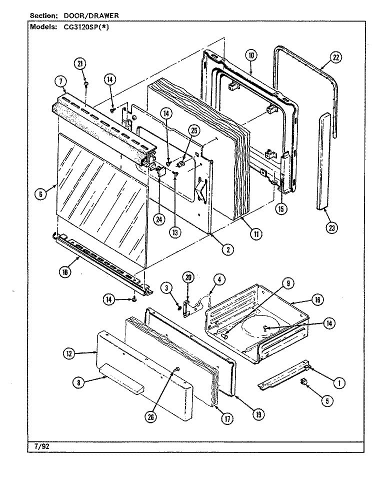DOOR / DRAWER (CG3120SPx) Diagram and Parts List for CG3120SPW  Crosley Range