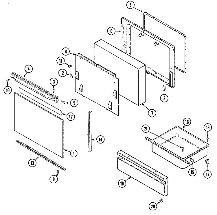 DOOR / DRAWER Diagram and Parts List for 3868SYA  Magic Chef Range
